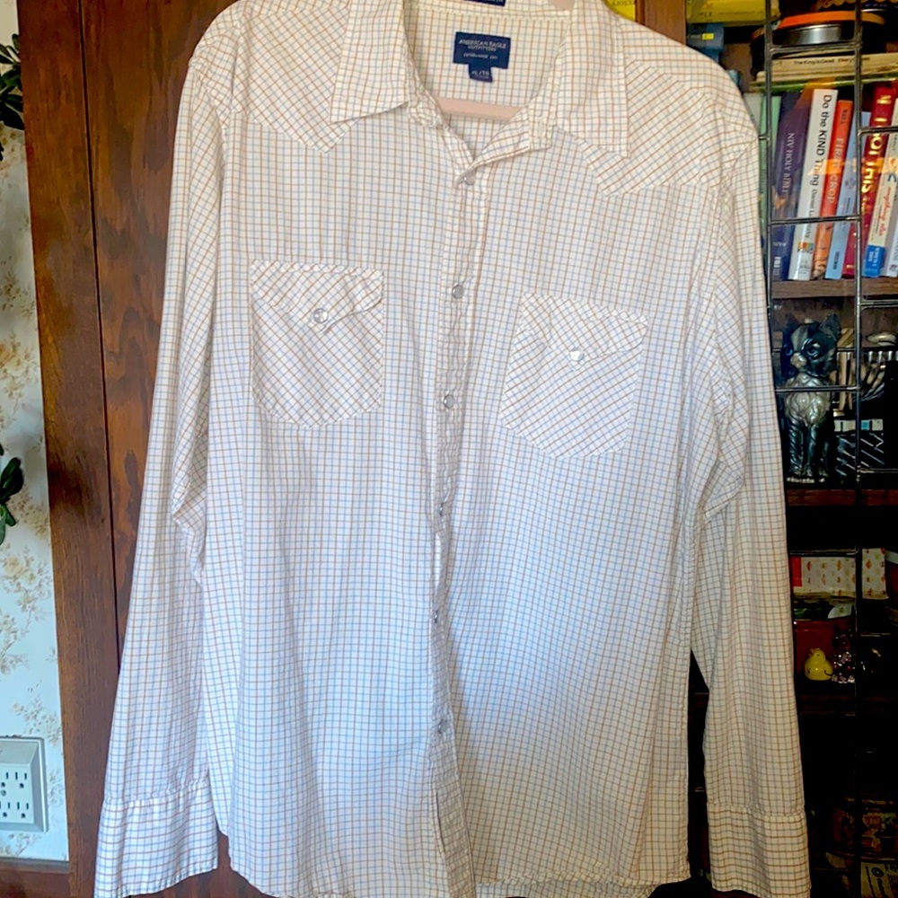 American Eagle MENS XL  EXTREME SLIM FIT pearl snap plaid/checked shirt